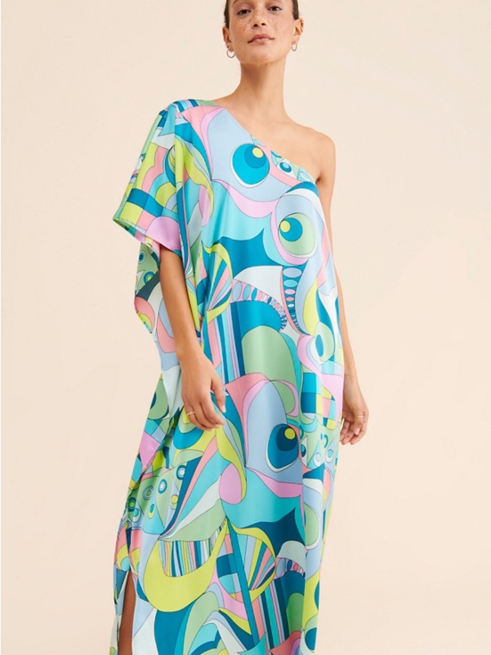 One shoulder satin show me your mumu geometric retro print dress - Picture 2 of 6